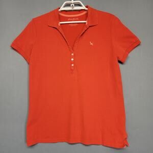 Eddie Bauer Polo Top Womens Large Orange 1/4 Button Short Sleeves Texture Logo